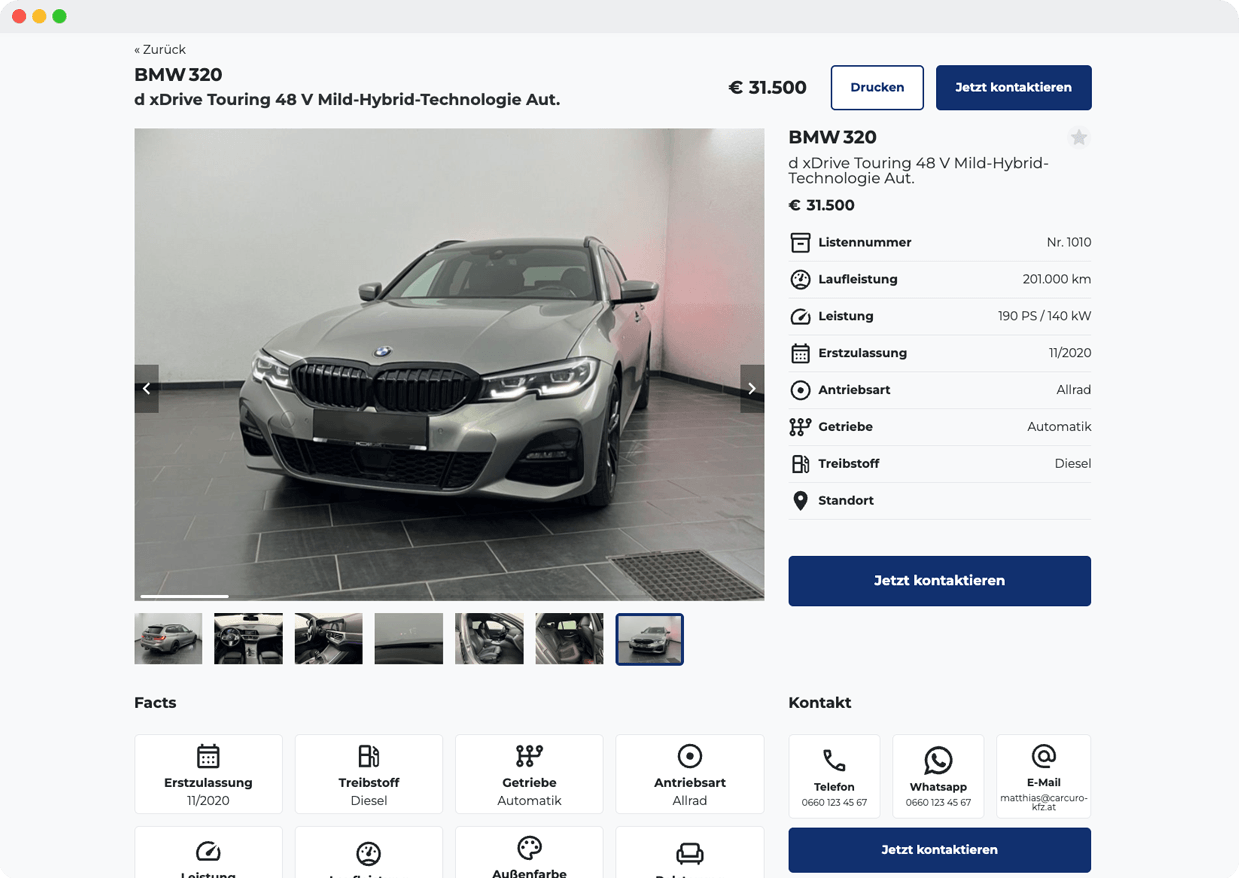 Fahrzeugsuche auf der eigenen Autohandels-Webseite